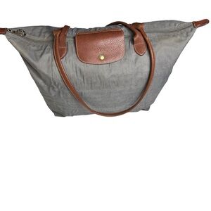 Longchamp vintage Le Pliage shopping modele depose gray canvas tote bag